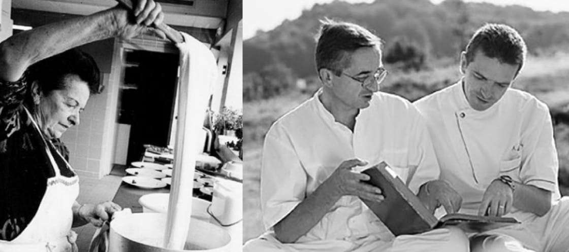 Angèle Bras (left), Michel Bras and son Sebastien (right) 