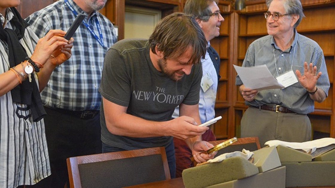 Redzepi and his fellow chefs combing through Yale University's Beinecke Rare Book and Manuscript Library. Photo: Yale University