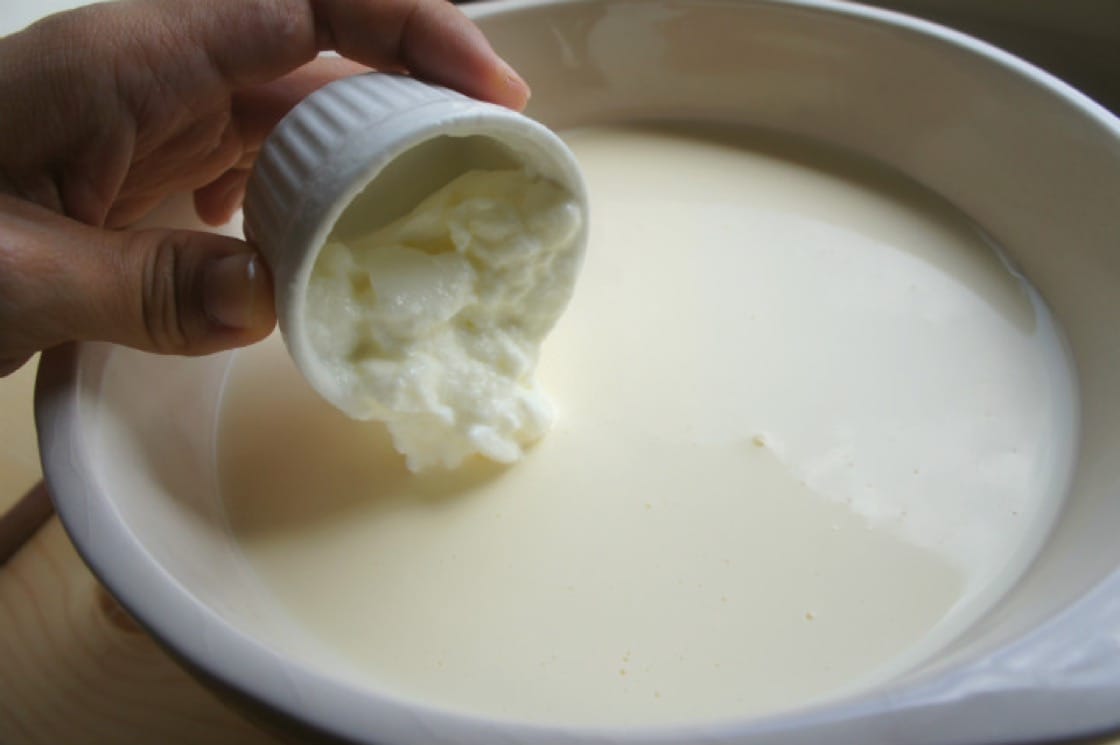 Step 1: Thoroughly mix the yoghurt into the cream and leave it to thicken for 12 hours