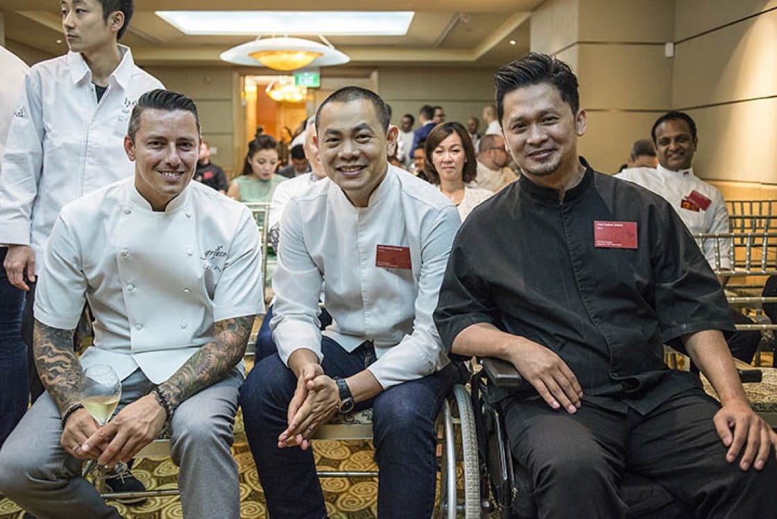 Right: Chef Haikal Johari from Alma; Centre: Chef Andre Chiang from Restaurant Andre; Left: Chef Curtis Duffy from Chicago's Grace Restaurant.