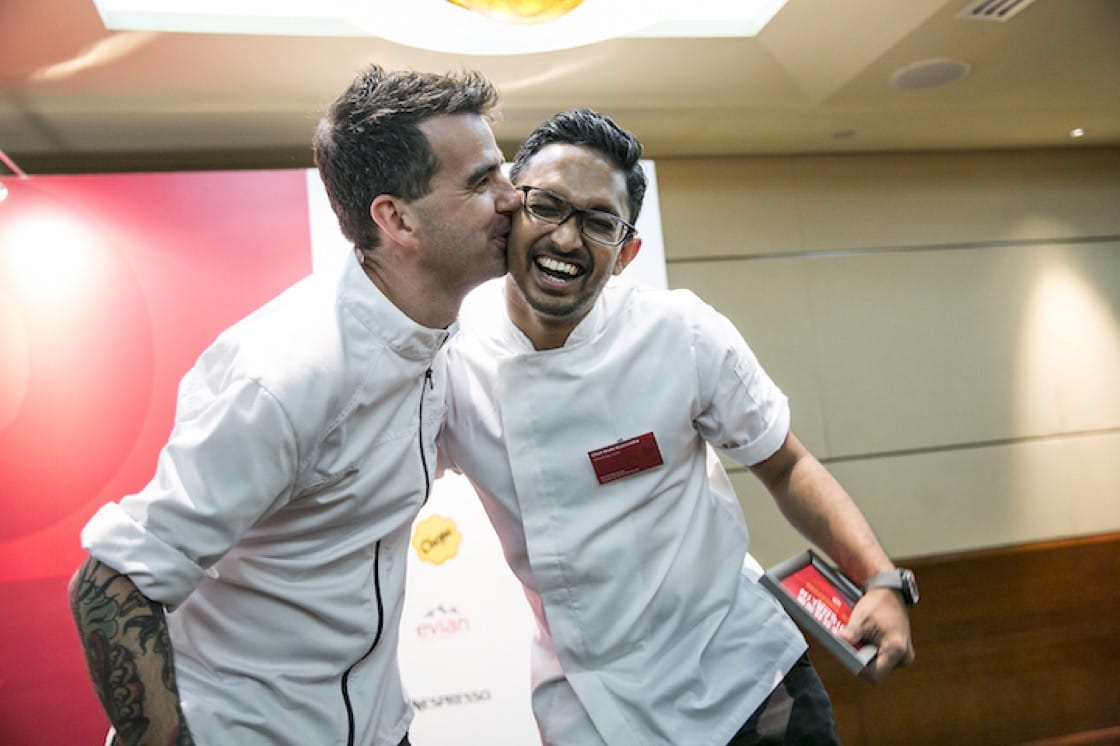 Sharing a cheeky moment with fellow Australian chef Sam Aisbett of Whitegrass  at the Michelin Guide Singapore 2017 gala awards