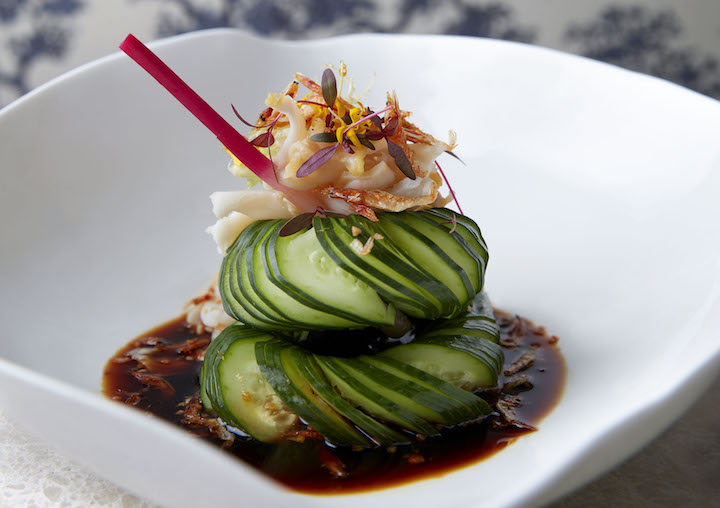  Hundred-ring Cucumber And Poached Sea Whelk with Soy Sauce Vinaigrette. (Photo: Raffles Hotel Singapore)