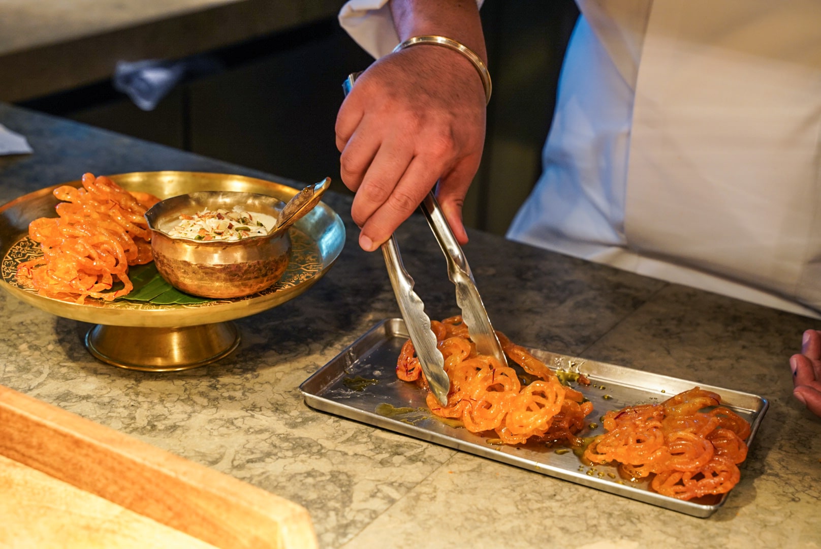 Jalebi made with fermented dough and coated with saffron syrup (Photo: Pearl Yan)