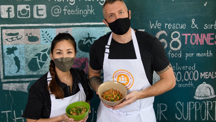 Tate chef Vicky Lau (left) and Olivier Elzer of two-MICHELIN-starred L'Envol at a Feeding Hong Kong event
