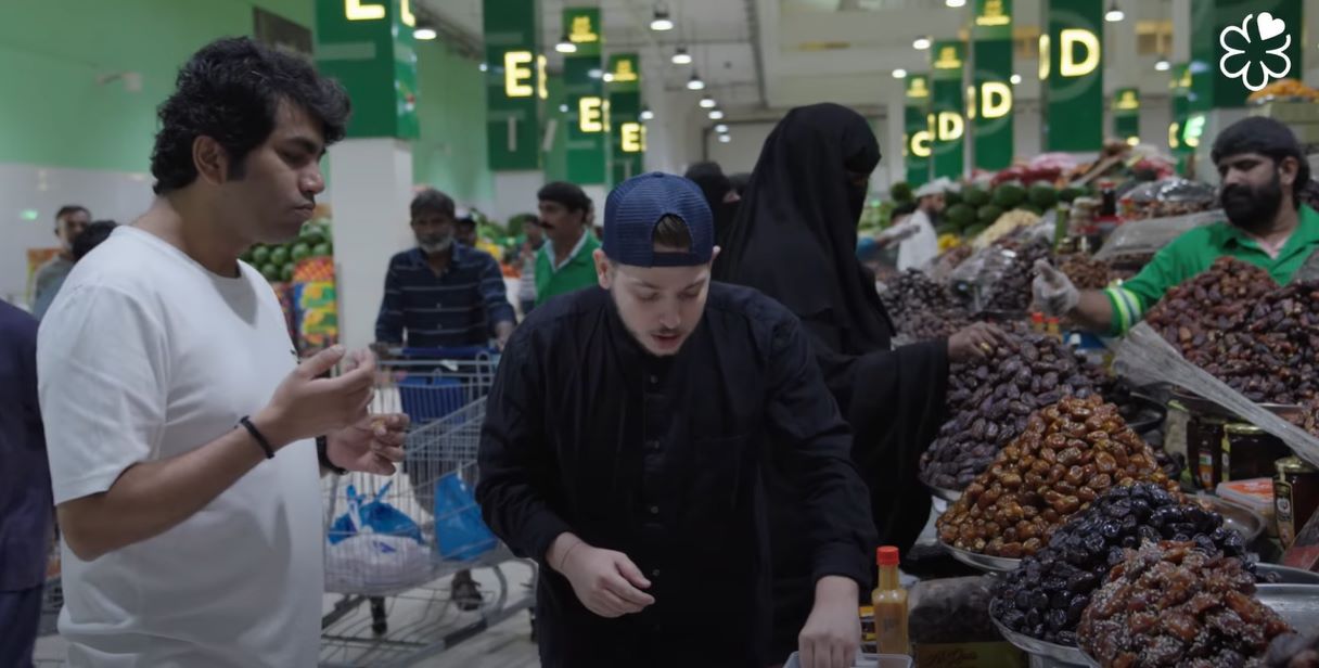 The two chefs try samples in Dubai's Waterfront Market