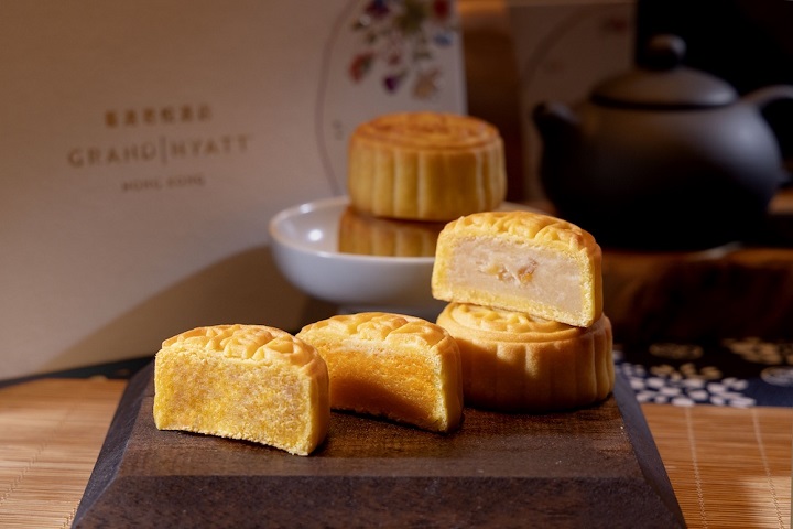 The mooncake set launched by One Harbour Road features a trio of egg custard mooncakes.