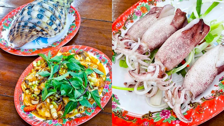Bé Mặn on My Khe Beach offers fresh, live seafood cooked to perfection. Choose from crabs, lobsters, geoduck, and more, prepared deep-fried, stir-fried, or steamed. Try the steamed squid with ginger and onion for a spicy sour kick. (© Michelin)