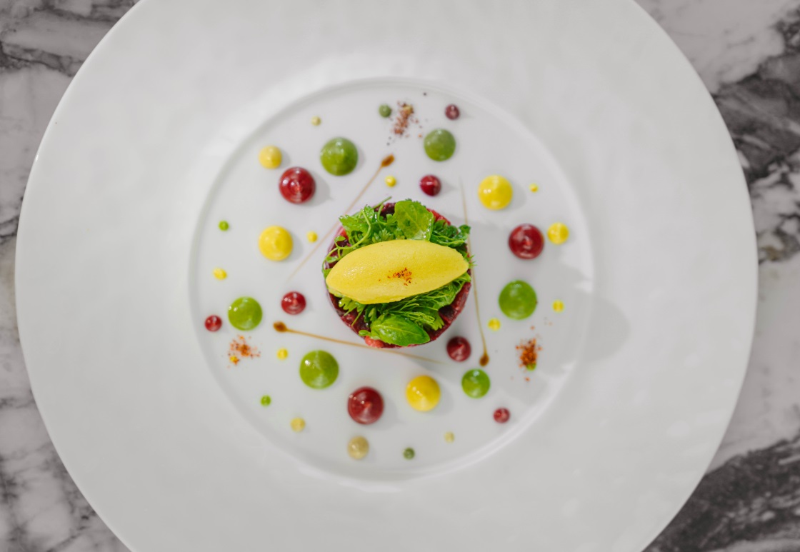 A beautifully plated starter from MICHELIN-selected, La Méditerranée Robuchon. Image credit: Riaaz Swartz/La Méditerrranée Robuchon