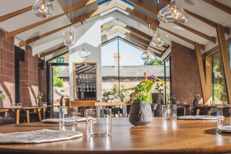 The Moor Hall dining room blends Scandic modernity with country house surroundings. © Mark Bristol