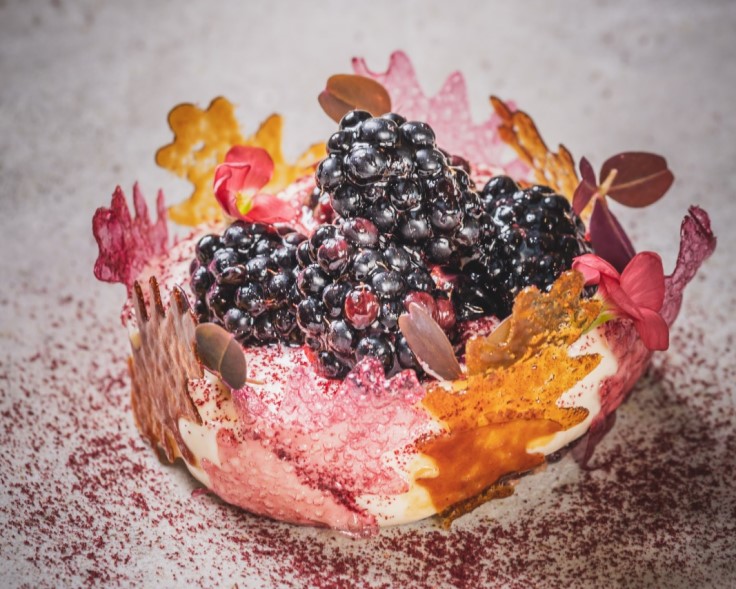 'Banks Blackberries, Muscovado, Woodruff and Oxalis' at Moor Hall. © Mark Bristol