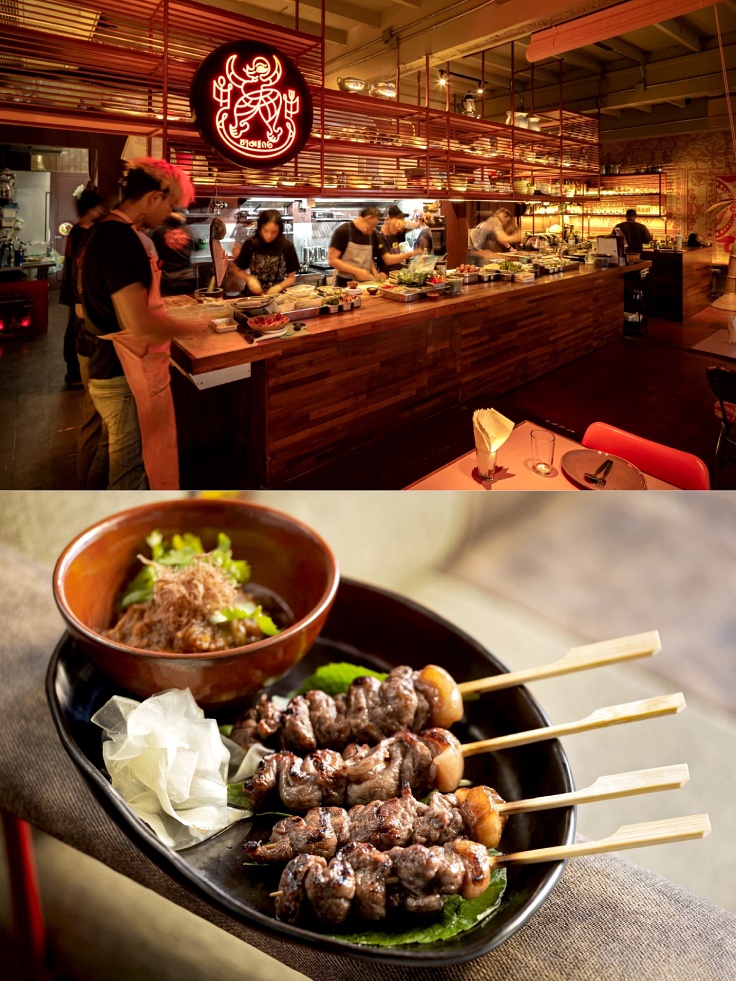 A youthful crowd sips cocktails at this stylish hotspot, where warm lighting casts a reddish glow. The clever menu highlights local ingredients, crafting inventive textures while staying true to authentic Thai flavors. (© Charmgang)