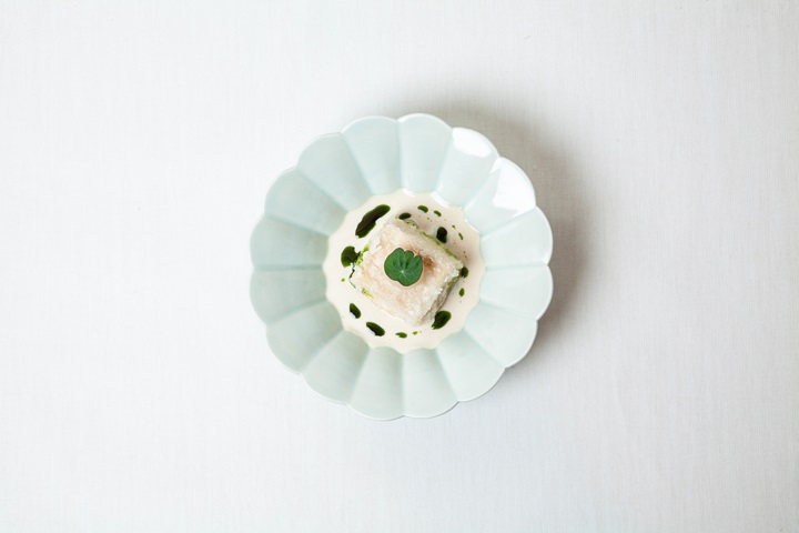 Deep fried tofu, sesame sauce, pine nuts, fennel, and radish at Mora. (©Mora)