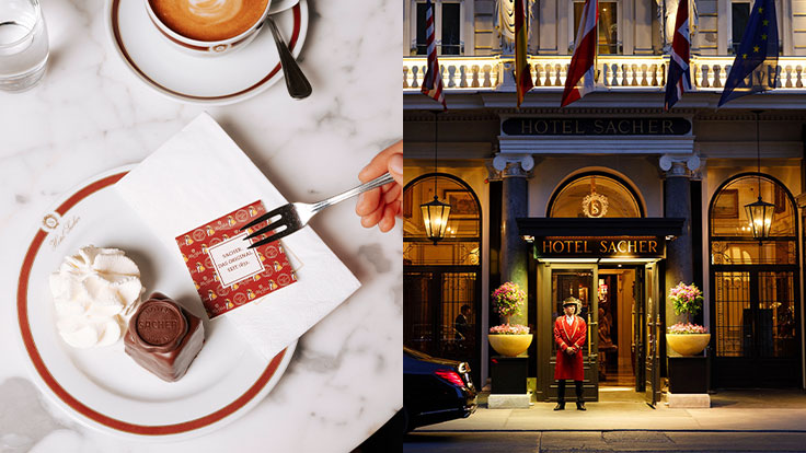 Sacher Würfel © WienTourismus / Paul Bauer und Eingang des Hotel Sacher @ Hotel Sacher Wien